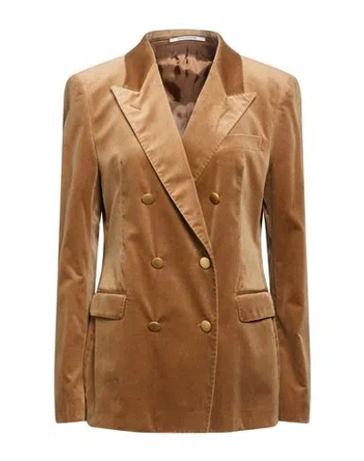 Tagliatore 02-05 Woman Blazer Camel Size 10 Cotton, Elastane In Brown