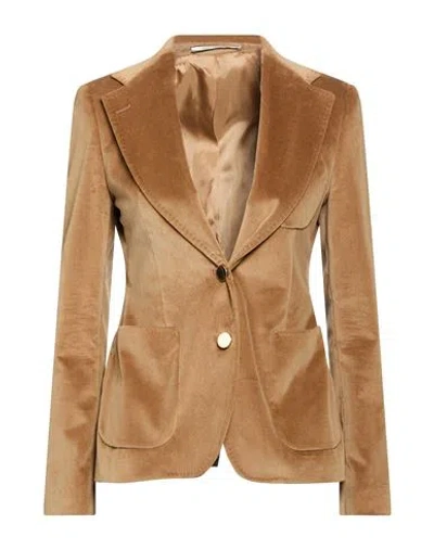 Tagliatore 02-05 Woman Blazer Camel Size 4 Cotton, Elastane In Brown