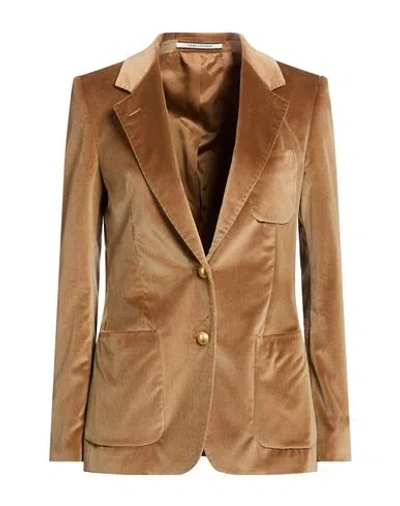 Tagliatore 02-05 Woman Blazer Camel Size 4 Cotton, Elastane In Brown