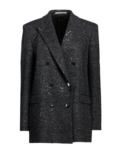 Tagliatore 02-05 Woman Blazer Charcoal Size 8 Virgin Wool, Viscose, Polyamide, Polyester, Metallic F In Black