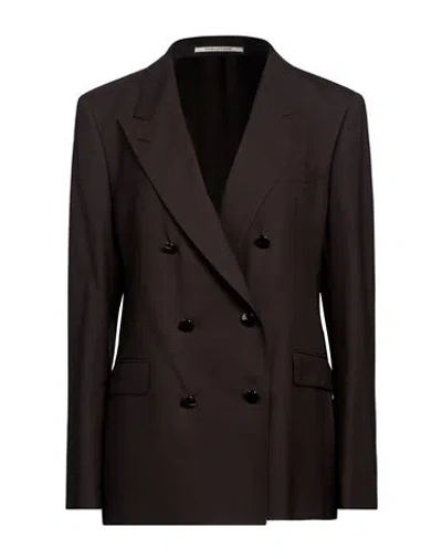Tagliatore 02-05 Woman Blazer Chocolate Brown Size 12 Virgin Wool, Polyester, Elastane