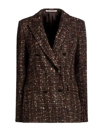 Tagliatore 02-05 Woman Blazer Dark Brown Size 12 Synthetic Fibers, Polyacrylic, Cotton, Wool, Metall