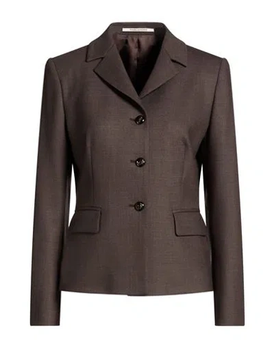 Tagliatore 02-05 Woman Blazer Dark Brown Size 12 Virgin Wool, Elastane