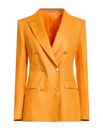 Tagliatore 02-05 Woman Blazer Mandarin Size 4 Linen In Orange