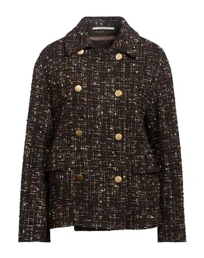 Tagliatore 02-05 Woman Jacket Chocolate Brown Size 4 Synthetic Fibers, Cotton, Polyester, Wool, Meta In Black