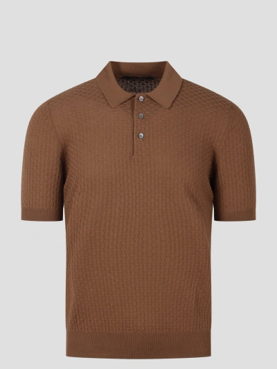 Tagliatore 3d Knit Polo Shirt In Brown