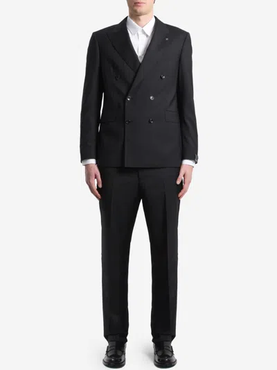 Tagliatore Super 110s Virgin Wool Doublebreasted Suit In Black