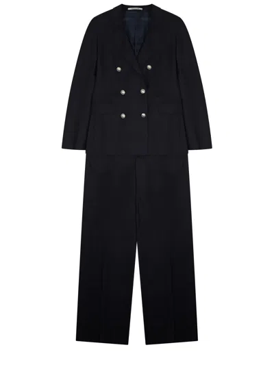 Tagliatore Long Sleeve Double Breasted Wide Leg Trousers In Black