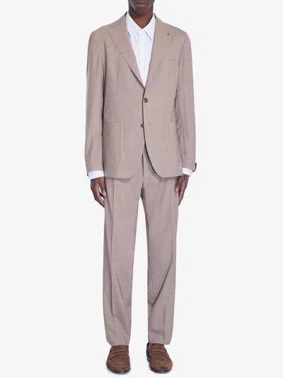 Tagliatore Twopiece Suit In Wool And Silk Blend In Beige