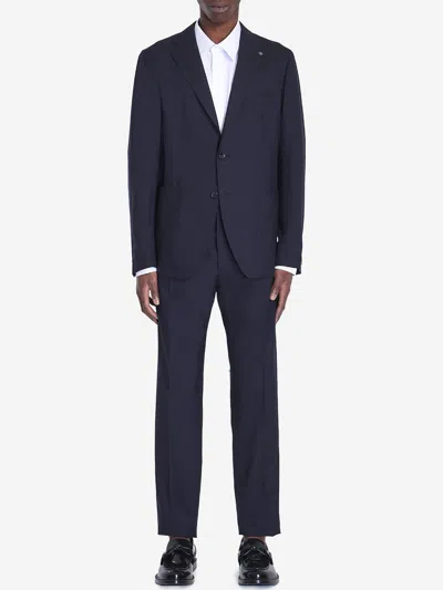 Tagliatore Twopiece Suit In Wool And Silk Blend In Blue