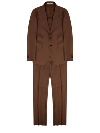 Tagliatore Tailored Trousers Buttoned Cuffs Notch Lapel In Brown