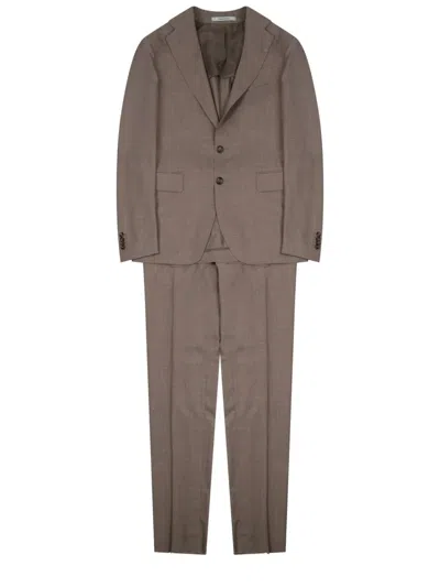 Tagliatore Single Breasted Suit Notch Lapel Trousers In Brown