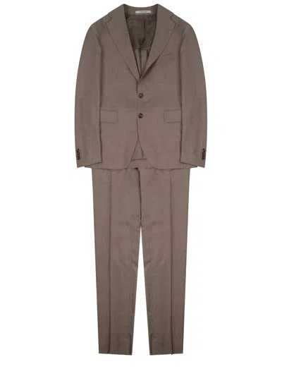 Tagliatore Single Breasted Suit Notch Lapel Trousers In Brown