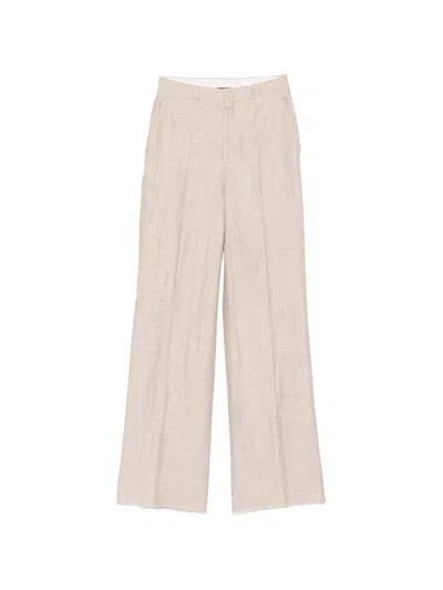 Tagliatore Adima Light Beige Casual Linen Trousers  In Neutral