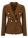 Tagliatore Double-breasted Peak-lapel Blazer In Brown