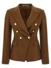 Tagliatore Double-breasted Peak-lapel Blazer In Brown