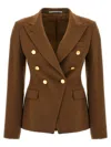 Tagliatore Double-breasted Peak-lapel Blazer In Brown