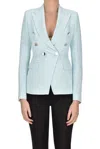 Tagliatore Double-breasted Checked Blazer In Turquoise