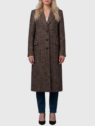 Tagliatore Amanda Single Breasted Herringbone Wool Coat In Brown