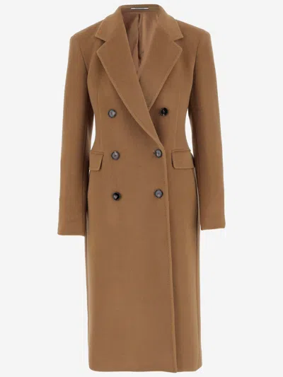 Tagliatore Angora And Wool Double Breasted Coat In Brown
