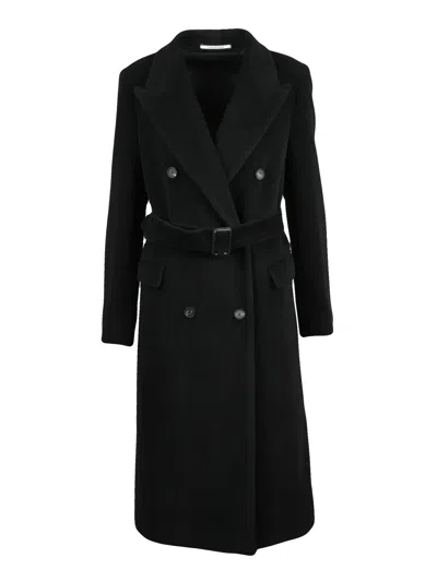 Tagliatore Angora Virgin Wool Double-breasted Coat With Flap Pockets In Black
