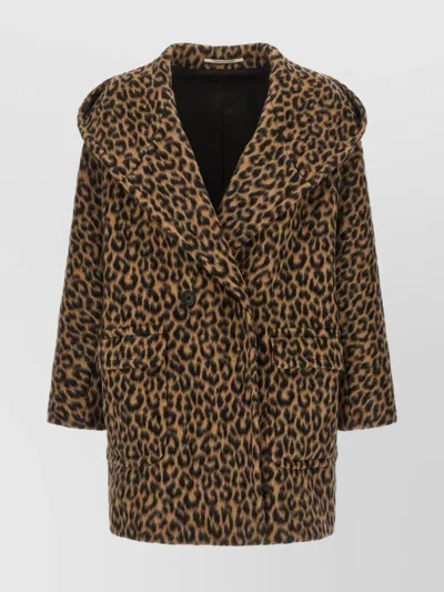 Tagliatore Animal Print Hooded Coat Belted In Multi
