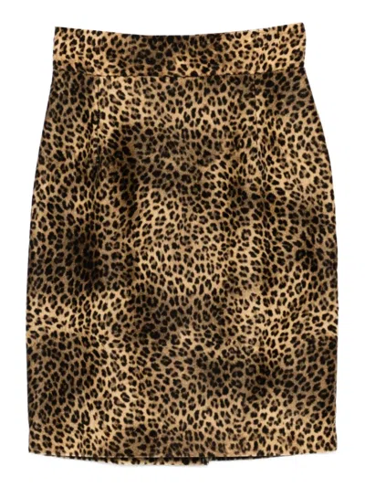Tagliatore Nell Skirt In Animalier Cotton In Brown