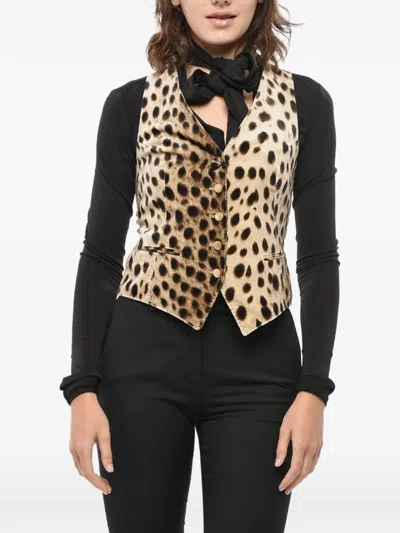 Tagliatore Animal-print Velvet Vest In Brown