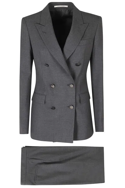 Tagliatore Anthracite Double-breasted Metal Buttons Wool-blend Suit In Grey