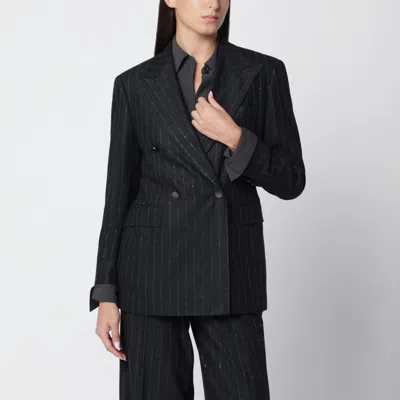 Tagliatore Anthracite Grey Double-breasted Pinstripe Jacket In Black