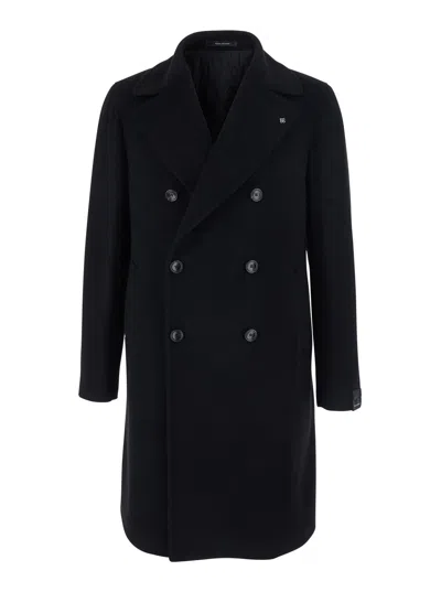 Tagliatore Arden Black Double-breasted Coat With Notched Revers In Wool And Cashmere Man