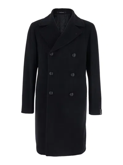 TAGLIATORE 'ARDEN' BLACK DOUBLE-BREASTED COAT WITH NOTCHED REVERS IN WOOL AND CASHMERE MAN