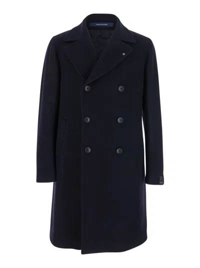 TAGLIATORE ARDEN BLUE DOUBLE-BREASTED COAT WITH NOTCHED REVERS IN WOOL AND CASHMERE MAN