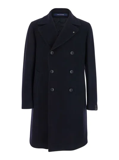 TAGLIATORE 'ARDEN' BLUE DOUBLE-BREASTED COAT WITH NOTCHED REVERS IN WOOL AND CASHMERE MAN