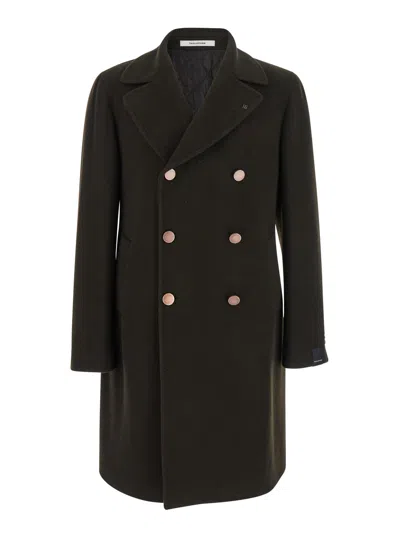 TAGLIATORE ARDEN BROWN DOUBLE-BREASTED COAT WITH NOTCHED REVERS IN WOOL AND CASHMERE MAN