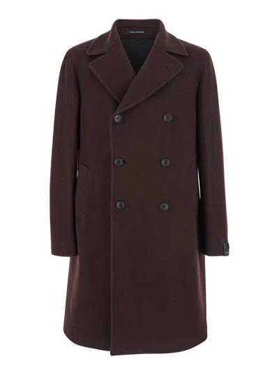 TAGLIATORE 'ARDEN' BORDEAUX DOUBLE-BREASTED COAT WITH NOTCHED REVERS IN WOOL AND CASHMERE MAN