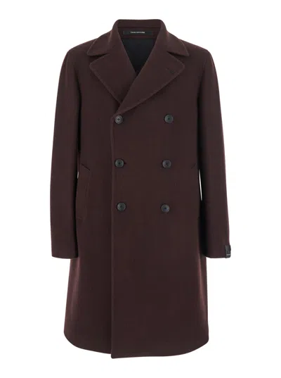 TAGLIATORE ARDEN BORDEAUX DOUBLE-BREASTED COAT WITH NOTCHED REVERS IN WOOL AND CASHMERE MAN