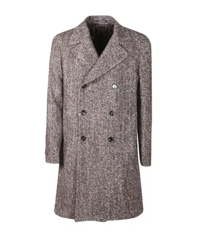 TAGLIATORE TAGLIATORE CHEVRON-KNITTED DOUBLE-BREASTED COAT