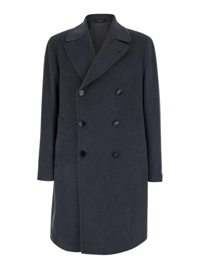 Tagliatore Arden Double-breasted Wool Jacket With Notched Revers And Half Belt In Black
