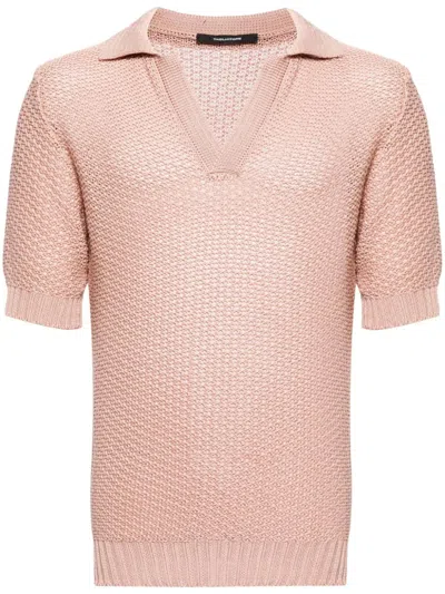 Tagliatore Asher Crochet-knit Polo Shirt In Pink