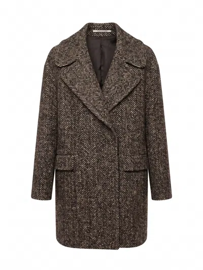 Tagliatore Astrid Herringbone-pattern Coat In Brown
