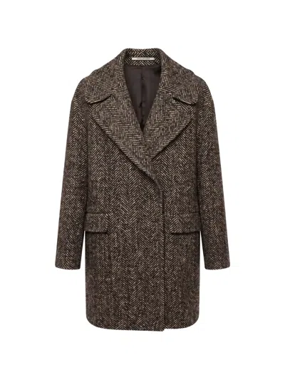 Tagliatore Astrid Herringbone-pattern Coat In Brown
