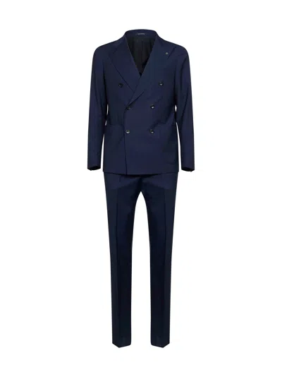 Tagliatore Avio Blue Virgin Wool Vesuvio Double-breasted Suit In Animal Print