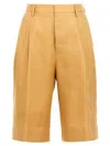 Tagliatore Front Pleated Bermuda Shorts With Belt Loops In Orange