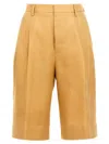 Tagliatore Front Pleated Bermuda Shorts With Belt Loops In Orange