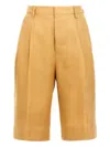 Tagliatore Front Pleated Bermuda Shorts With Belt Loops In Orange