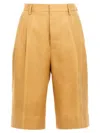 Tagliatore Front Pleated Bermuda Shorts With Belt Loops In Orange