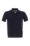 Tagliatore Blue Polo Shirt With Buttonless Collar And Ribbed Trims