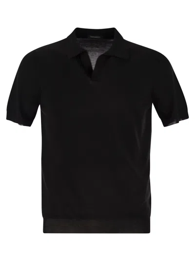 Tagliatore Basic Short-sleeved Cotton Polo Shirt In Black
