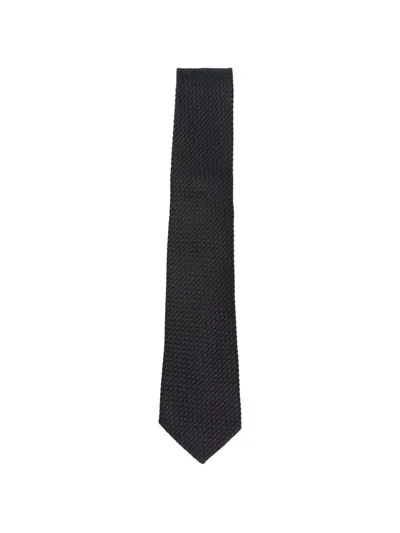 Tagliatore Basket-weave Silk Tie In Black